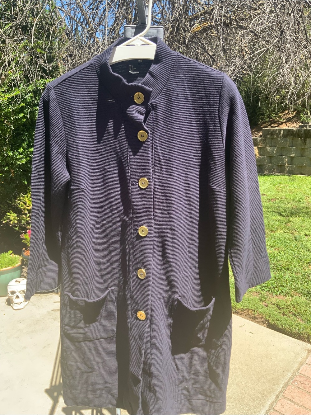 H&M Navy Trench Coat with Wooden Buttons